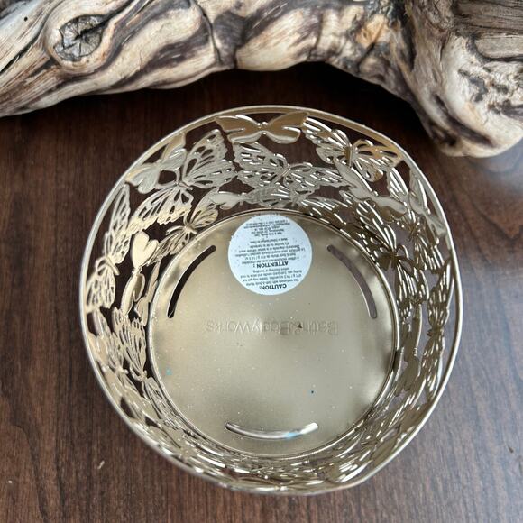Bath & Body Works Silver Glitter Butterfly 3-Wick Candle Holder Metal Sleeve - Picture 4 of 5